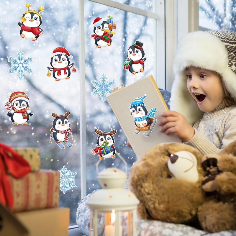 TREWAVE Winter Christmas Penguin Snowflakes Cutouts Christmas Bulletin Board Decorations Classroom Winter Holiday Cut-Outs Decor Home School Christmas Stickers for Wall Window Blackboard - Image 5